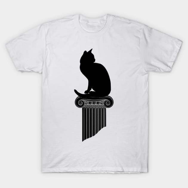 Black Cat Silhouette with Roman Column T-Shirt by TammyWinandArt